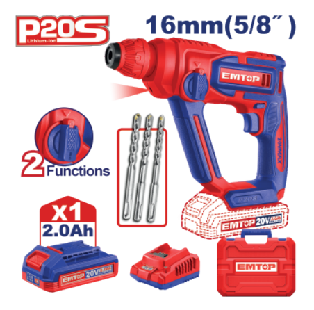 Cordless Rotary Hammer 20V Brushless Motor, 4 Modes, 22mm Concrete Capacity, LED Work Light